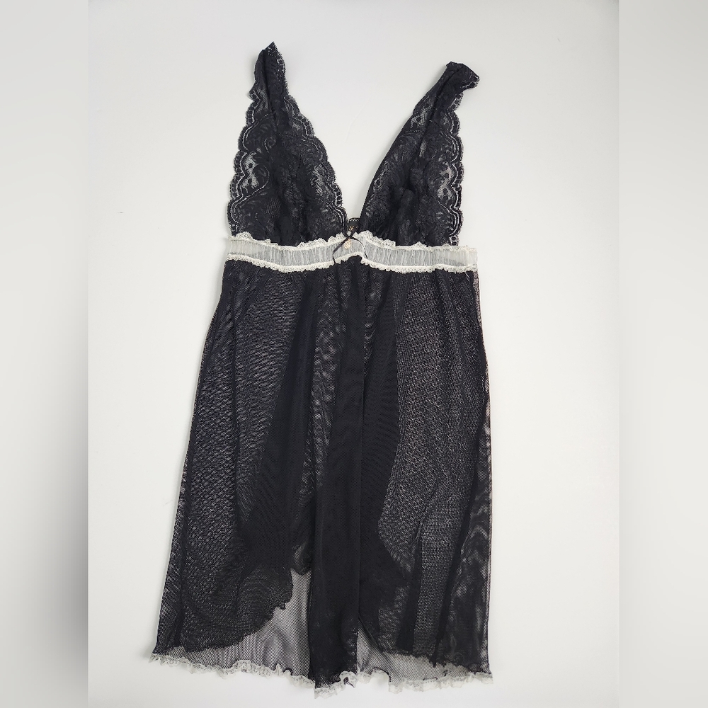 Y2K Mesh Lace‎ Babydoll Teddie Vintage Lingerie Black Empire Waist Size M